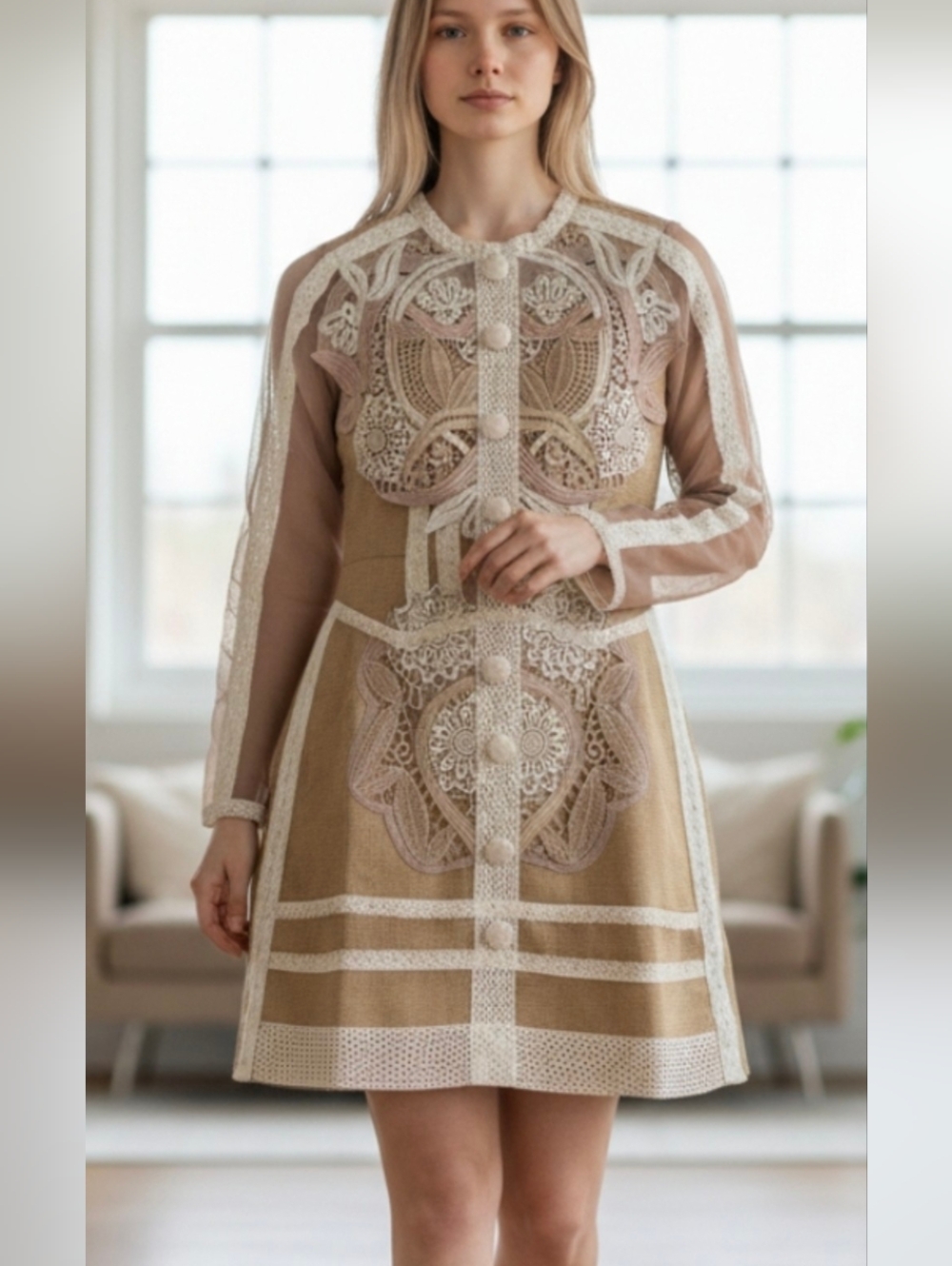 NWT,Neutral Beige Mini Dress.Size S
